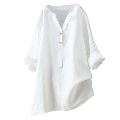 Camicie Casual Vintage da Donna Primavera Estate Casual Larga Manica Lunga Camicia Blusa Tunica Oversize Scollo a V