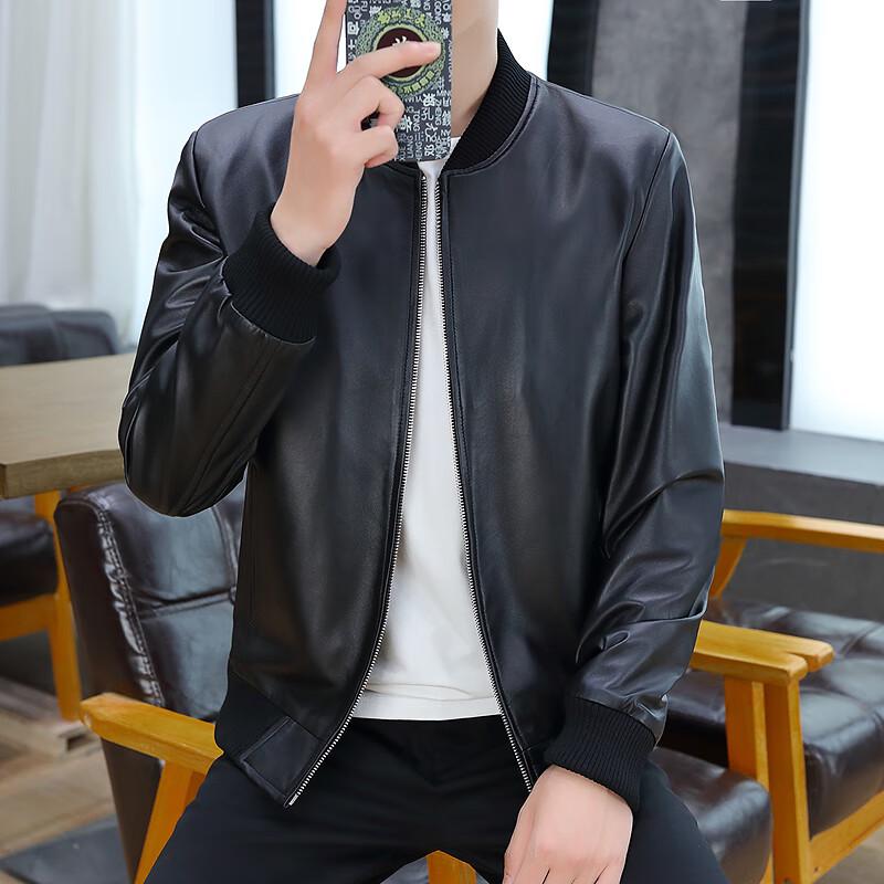 FAPAI Men's Sheepskin Baseball Collar Leather Jacket