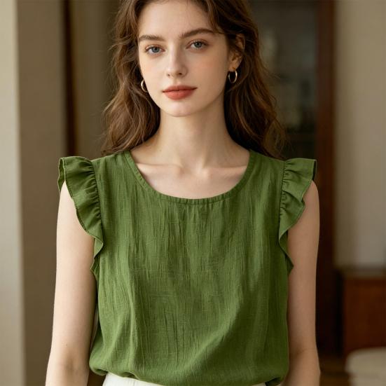 Women Tops Loose Fit Ruffle Sleeve Vest