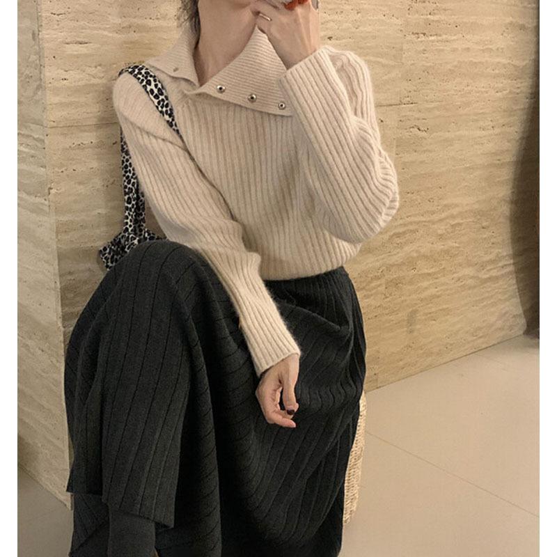 

Высоковоротный трикотажный свитер премиум-класса для женщин, который можно носить двумя способами, для осени и зимы, с чувством дизайна, простой и универсальный однотонный базовый свитер One size