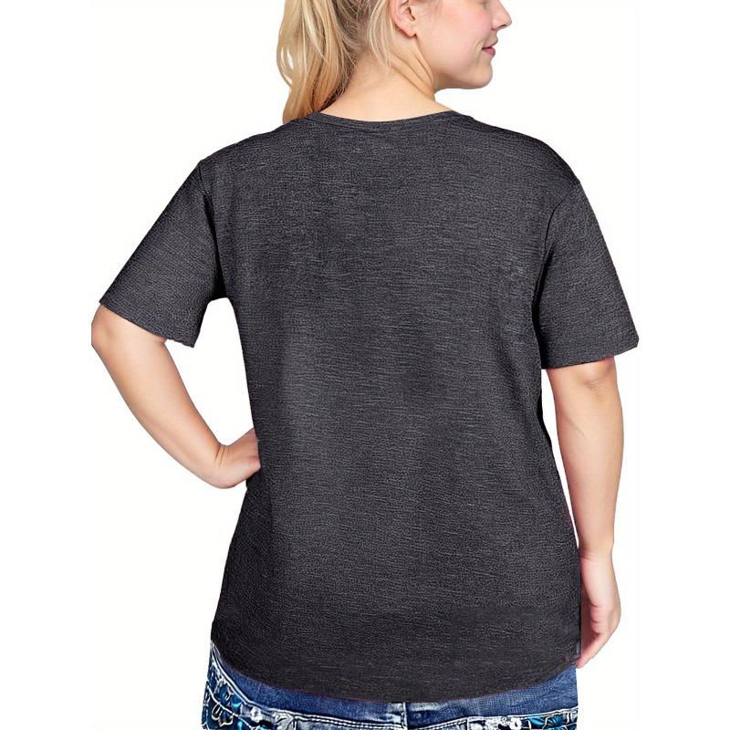 Damen Übergröße Rundhals Kurzarm T-Shirt Blumiges Herz Botanischer Druck Lässiges Urlaubsgeschenk Oberteil Weiß Schwarz