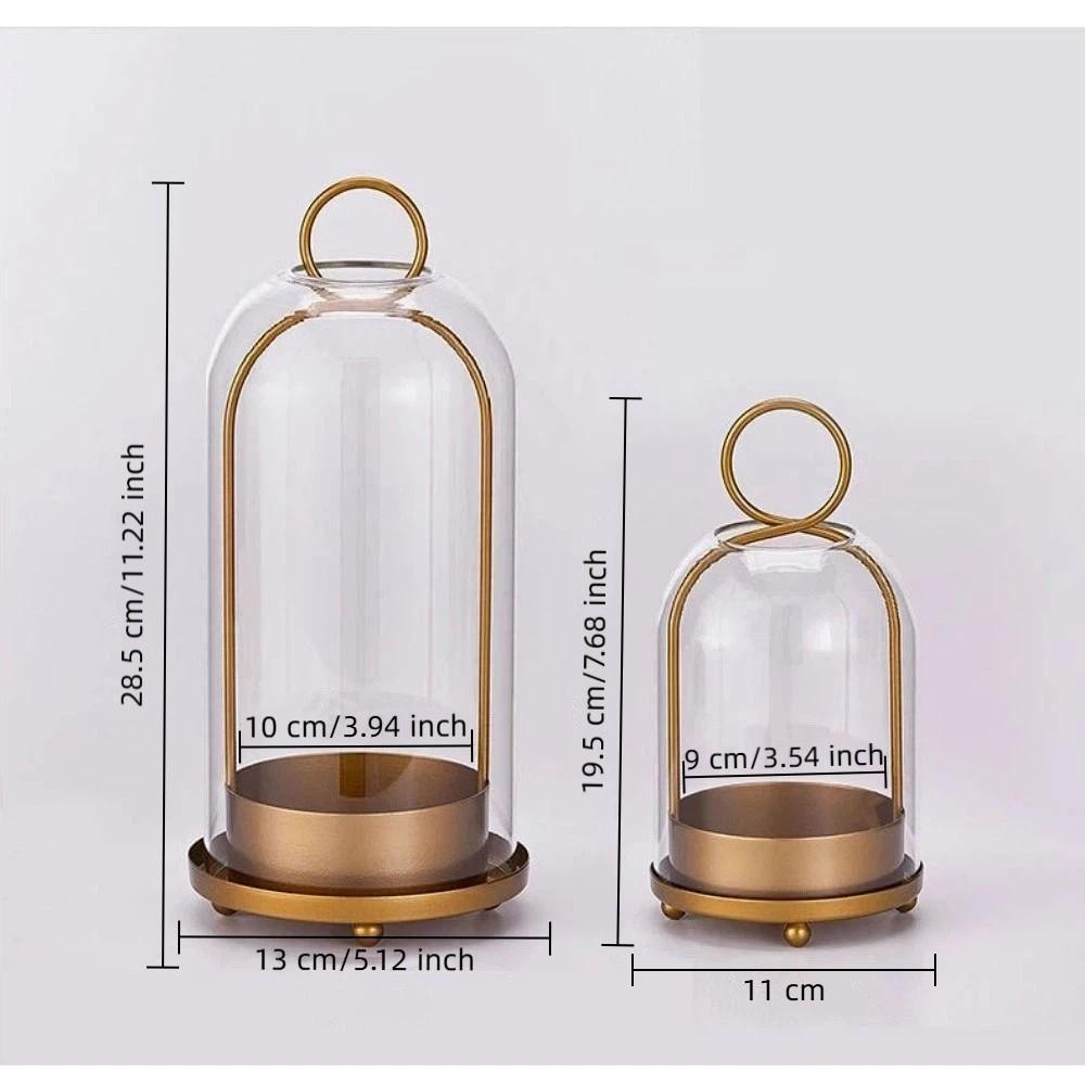 Vintage Brass Metal Candle Holder Set Glass Dome Table Candlelight Ornaments Hanging Decor