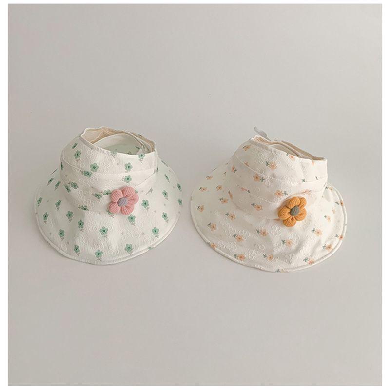 Baby Girls' Wide Brim Sun Hat with Small Flower Print - Breathable, Open Top Summer Protection
