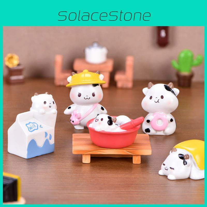 Entzückende Cartoon-Kuh-Resinfigur für DIY-Feengärten und Terrarien