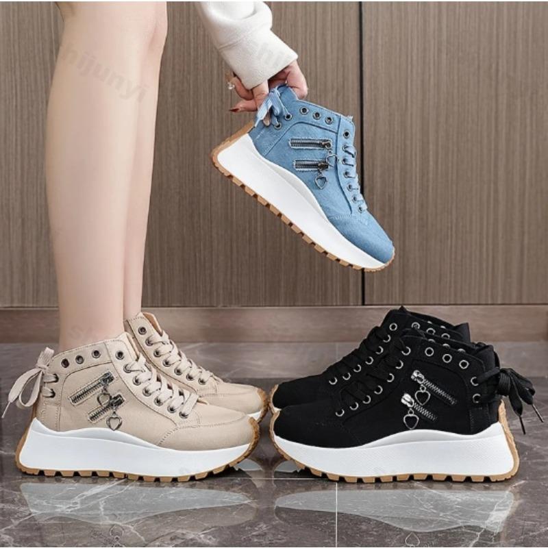 Fashion Women Boots Women Sneakers 2025 Autumn New Canvas High-top Breathable Sneakers Women Thick Bottom Heightening Casual Shoes