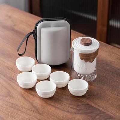 Jade White Porcelain Travel Tea Set, One Pot of Six Cups, Outdoor Boutique, Portable, Anti-scalding Express Cup, High-end Gifts.