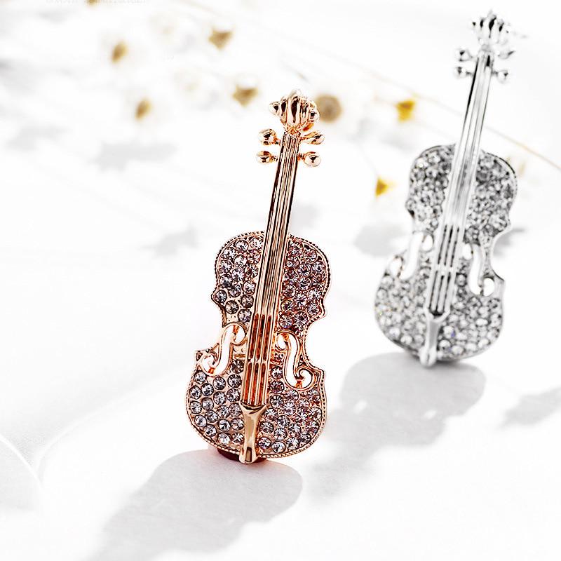 Wedding Party Favor Personalized Gifts for Guests Violin Brooch Bling Crystal Pins Love Lapel Brooches Rhinestone Brooch