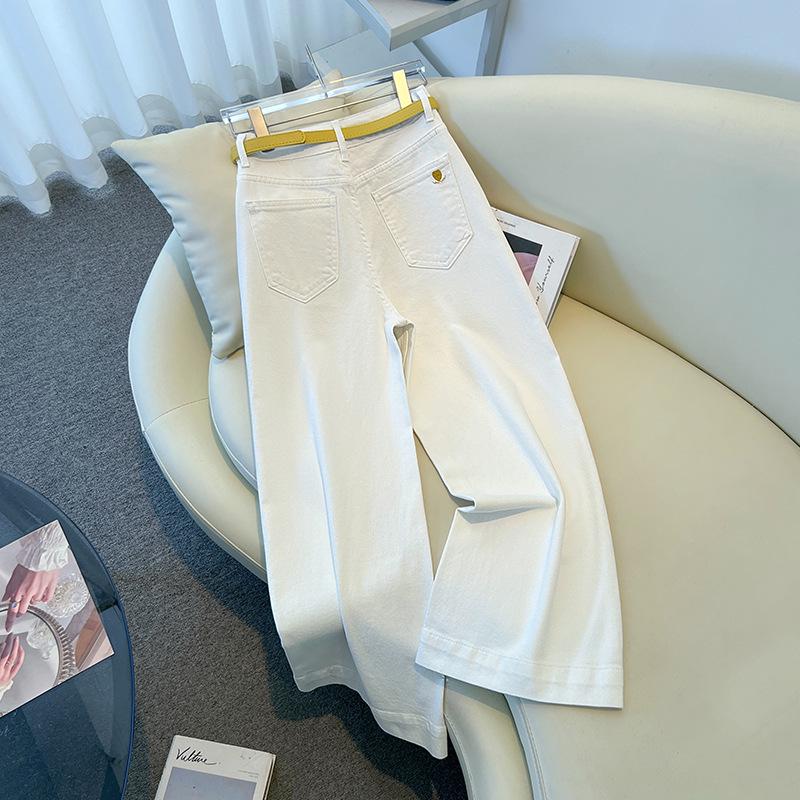 2025 Plus Size Women's Retro Light Denim Wide-Leg Pants: Slimming, Floor-Length Spring/Autumn