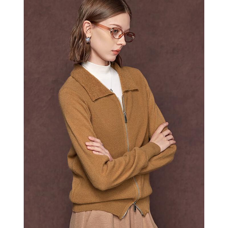 Women's 100% Wool Patchwork Lapel Double-Zip Knit Cardigan