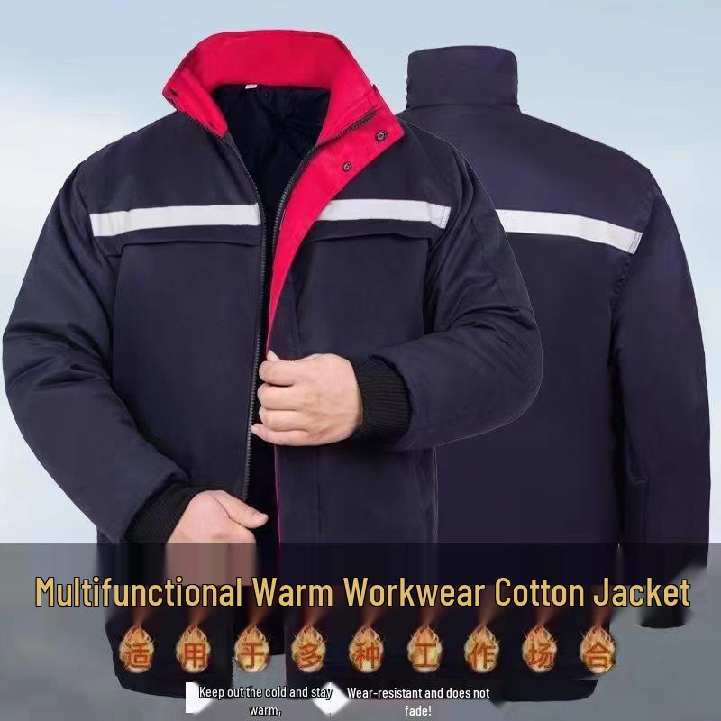 Abbigliamento da lavoro invernale in cotone colorblock riflettente: Giacca e Pantaloni Caldi di Media Lunghezza con Logo Personalizzato