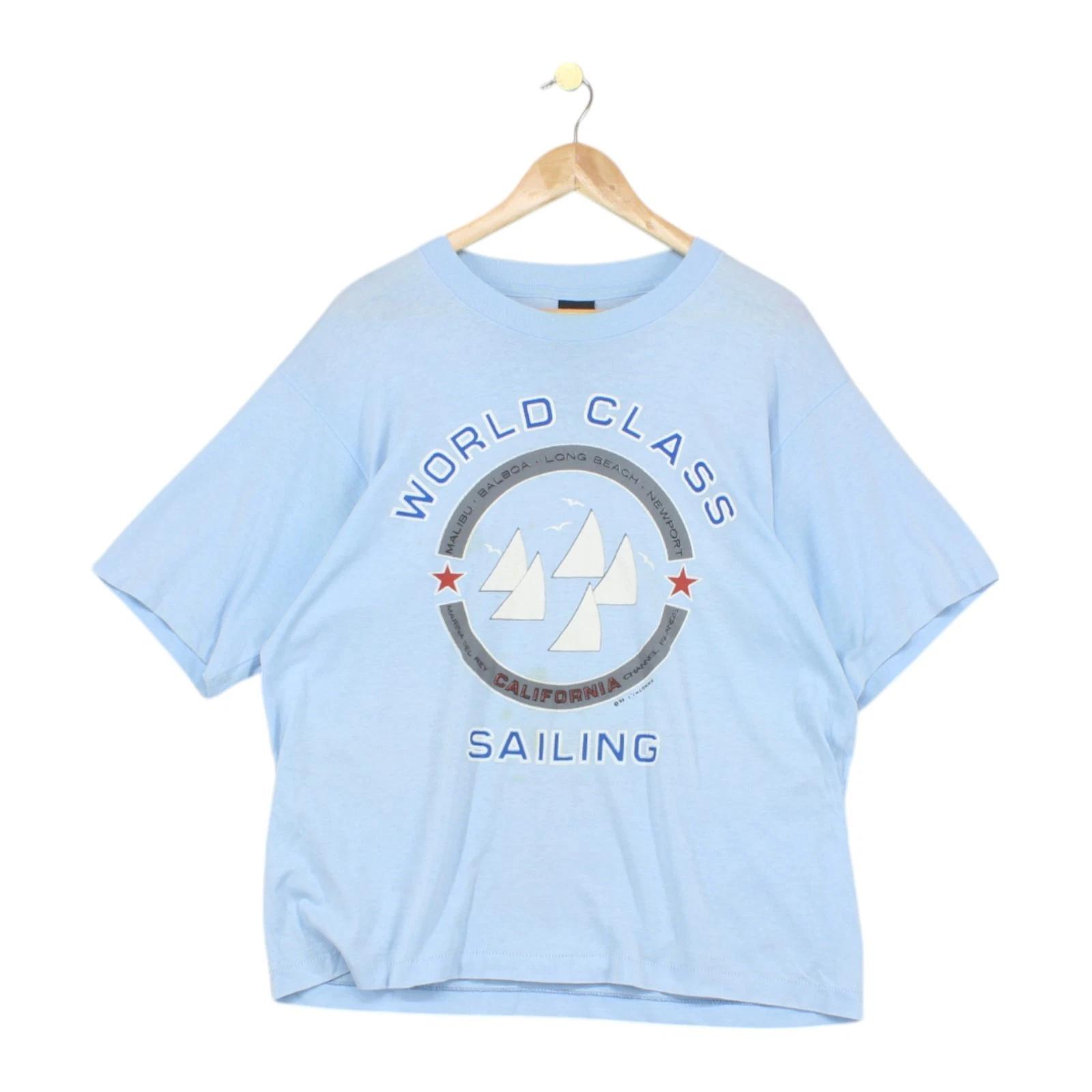 Vintage 1988 Single Stitch T-Shirt Mens Size XL Blue Sailing Graphic World Class L