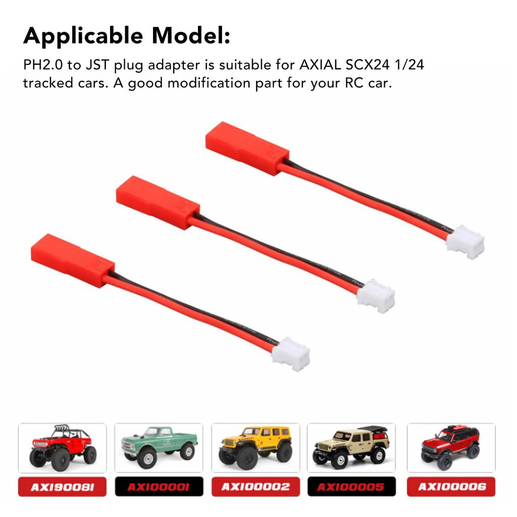 3Pcs PH2.0 To JST Plug Adapter Connector for AXIAL SCX24 1/24 Tracked Vehicle Upgrade Part