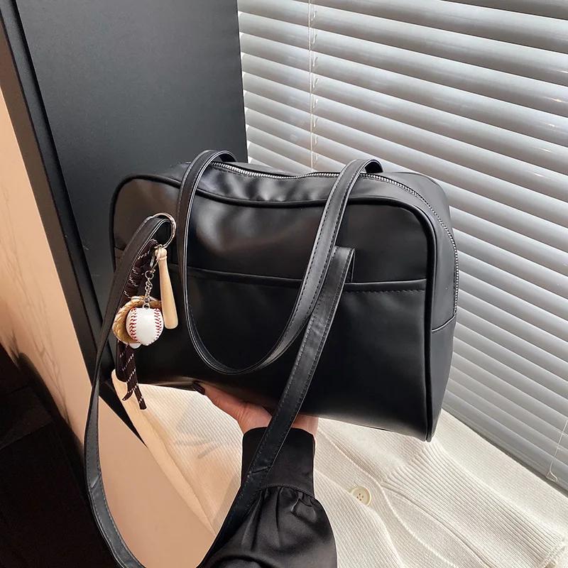 Simple Large Capacity Shoulder Bags for Women Pu Leather Underarm Ladies Commuter Tote Bag Vintage Female Handbags Tote Purse