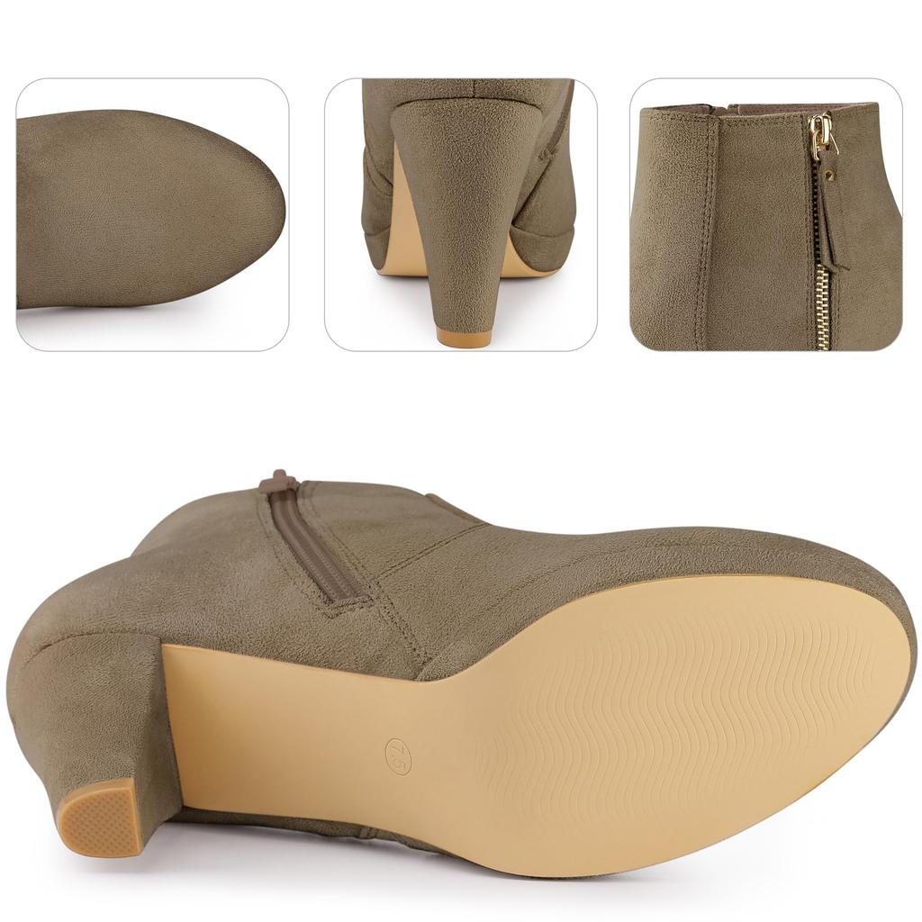 Perphy Chunky Heel Ankle Winter Shoes with Round Toe and Size Boots, Platform, Women's, Taupe, 23.5cm