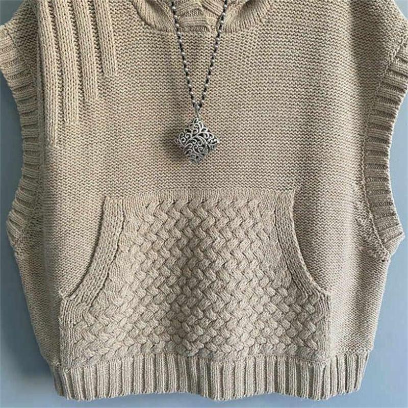 Autumn Winter Sleeveless Age Reduction Ladies Knitted Sweater Vest Jacket Hooded Leisure Solid Color Women's Waistcoat Top