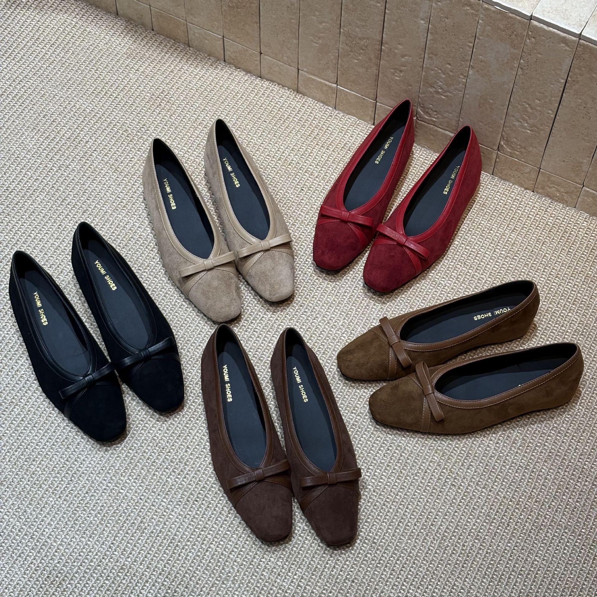 

2025 autumn and winter new round head bow soft sole inner slope heel cover versatile Doudou commuter work women s shoes 39 красный