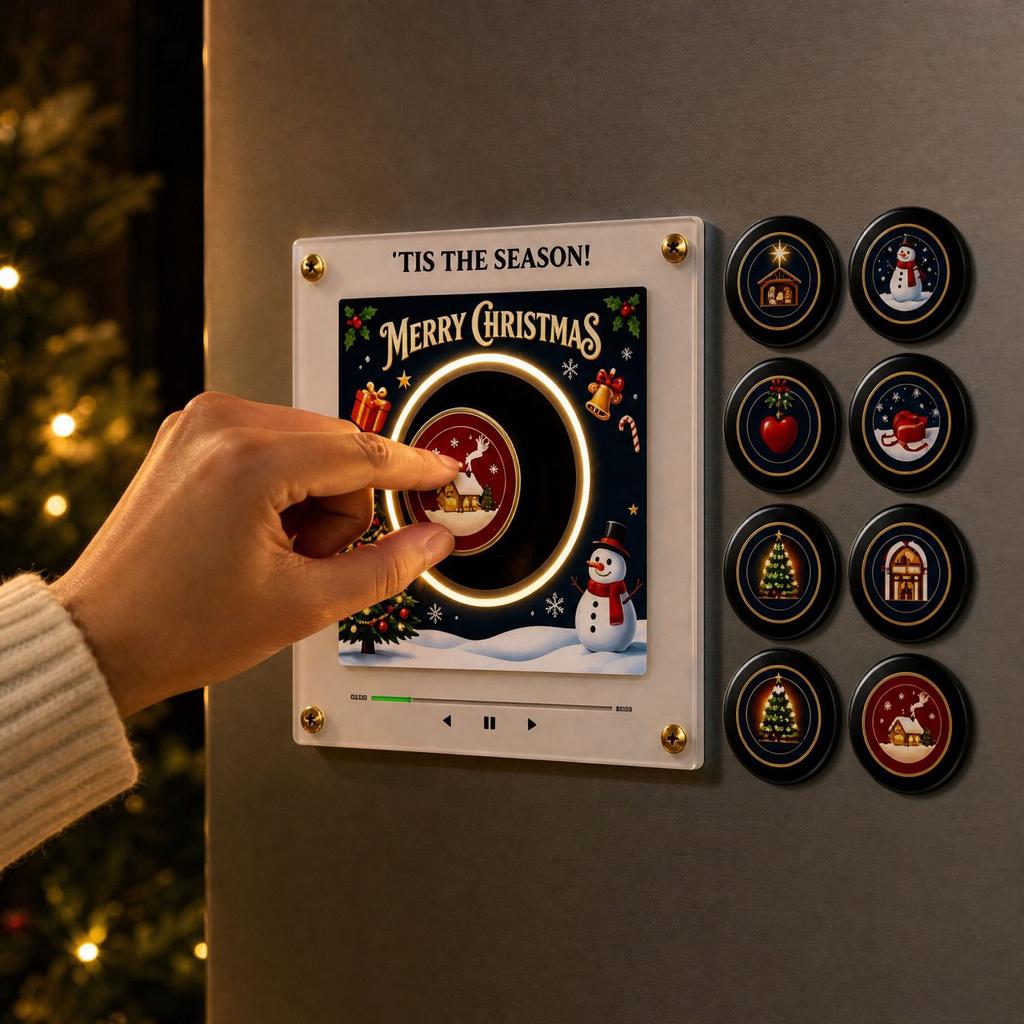 Christmas Rotating Disc Night Light with Activated Singing, Acrylic Refrigerator Creative Decorative Ornament