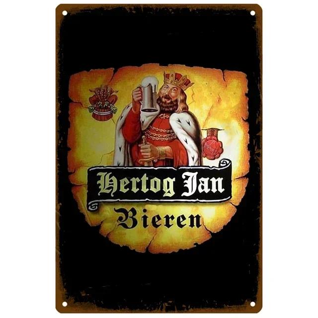 Mfoever Tin Sign Vintage Hertog Jan La Chouffe Beer Themed Metal Tin Sign Retro Belgian Brewery Wall Art Decor for Bar Pub Man Cave Rustic Iron P