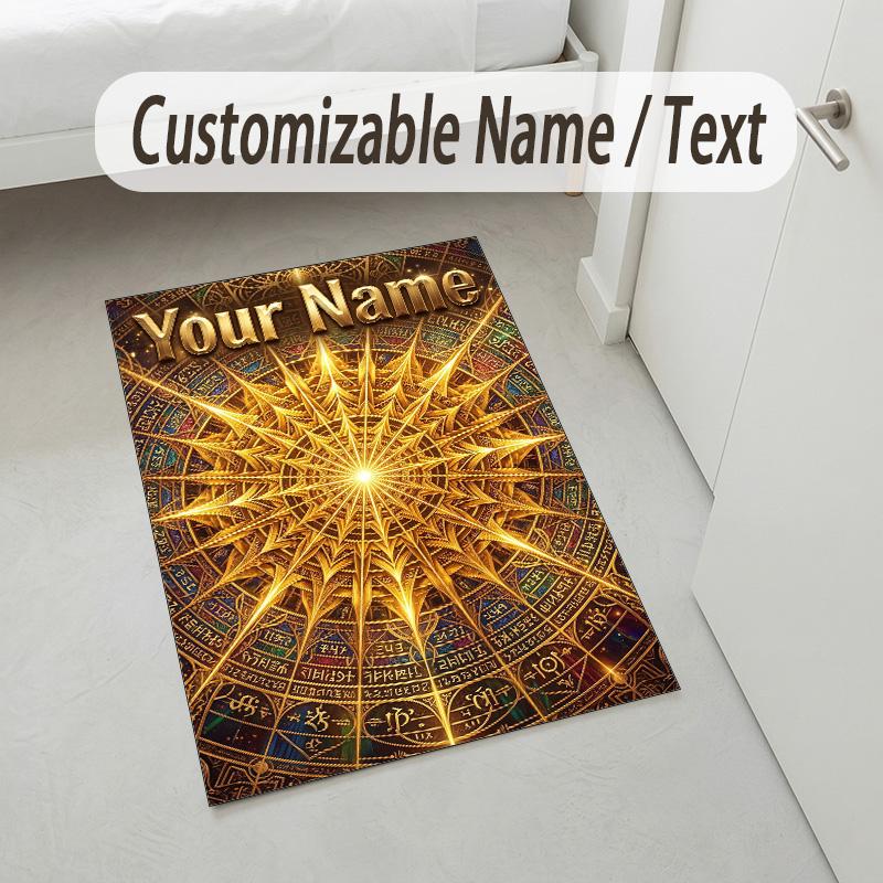 Golden Mandala Theme Soft Crystal Velvet Rug Custom Name & Text Print Non Slip Floor Rug for Bedroom Living Room