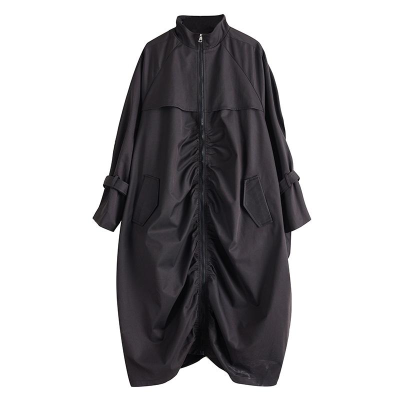 long sleeve oversized cotton vintage Black casual loose autumn spring Winter trench coat for women Outerwear