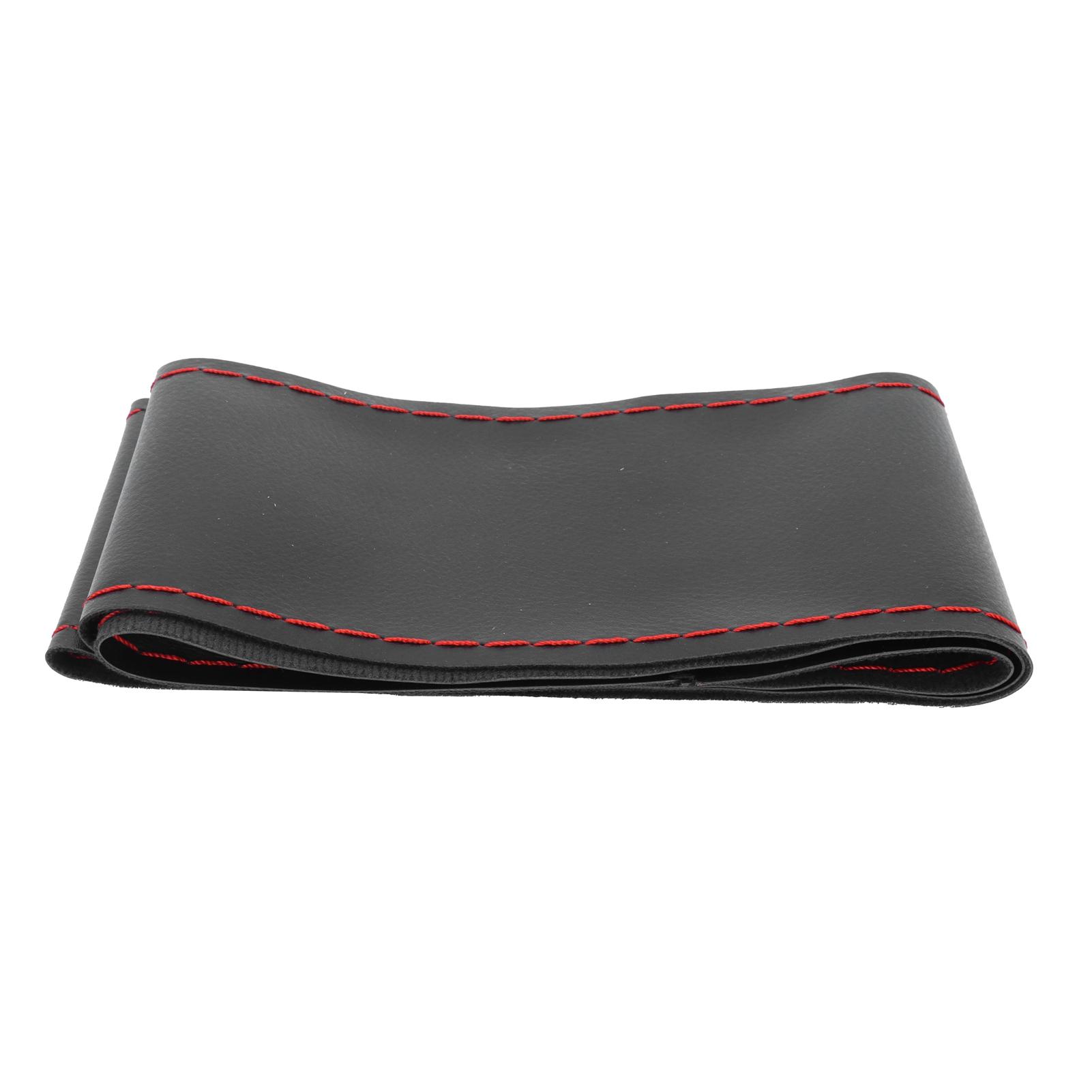 

Universal Steering Wheel Cover with Needle Thread Protector for External Diameter of 3738cm(Black Red Thread )