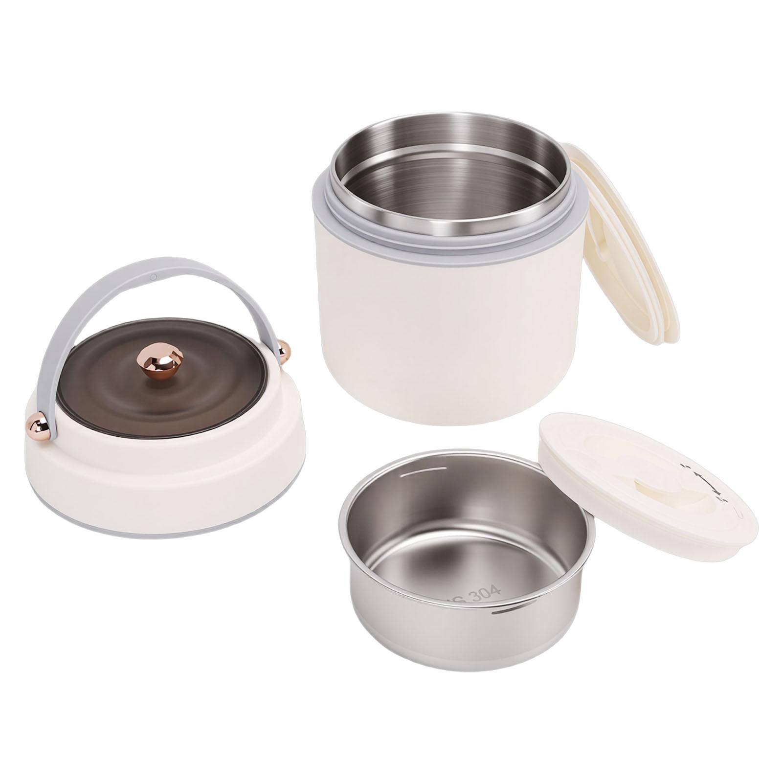 Insulated Lunch Container White Wide Mouth Portable Stainless Steel Vacuum Insulated Food Jar with Handle for Office L