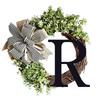 Front Door Wreath with Bow Hanging Welcome Garland for Courtyard Outdoor Decoration Wooden Letter R