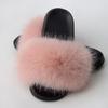 Women'S Faux Fox Fur Slippers Large Summer Open-Toe Fluffy Casual Anti-Slip Sandals Fluffy Black Slide Fur Slider