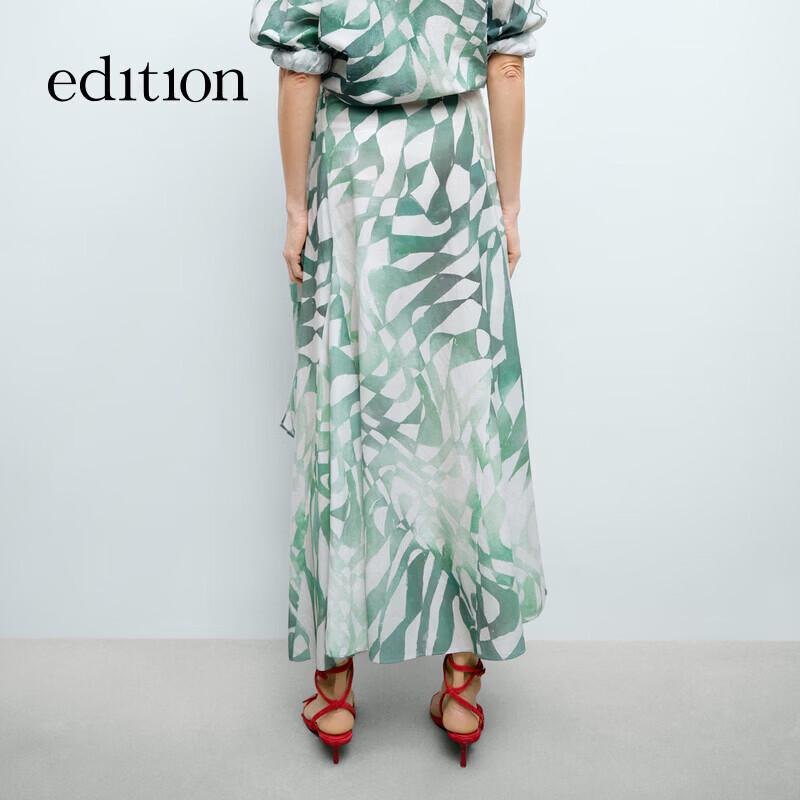 Edition 2025 Spring Resort Ink Print Linen Blend Long Skirt