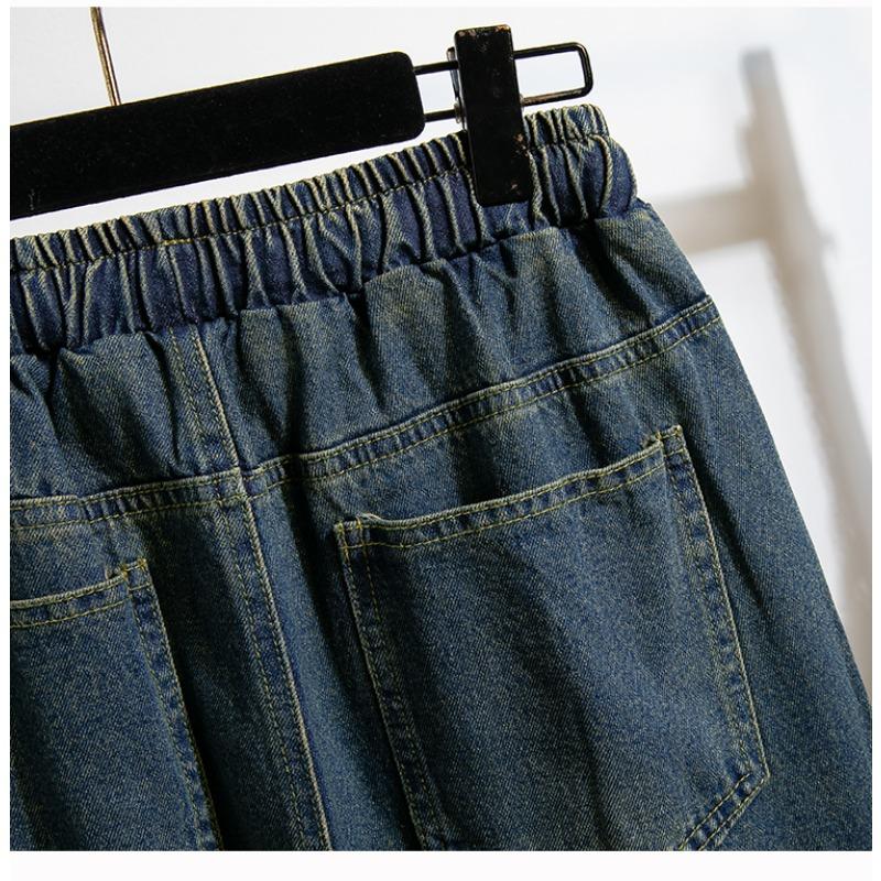 DIMANAF Plus Size Women Jeans Long Pants Thick Denim Cotton Loose Casual Elastic Waist Vintage Lady Winter Autumn