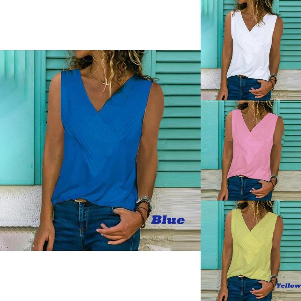 Premium Quality Women Sleeveless Blouse Vest Top Summer Casual V Neck Tank T-shirt Beach Shirts For Effortless Style