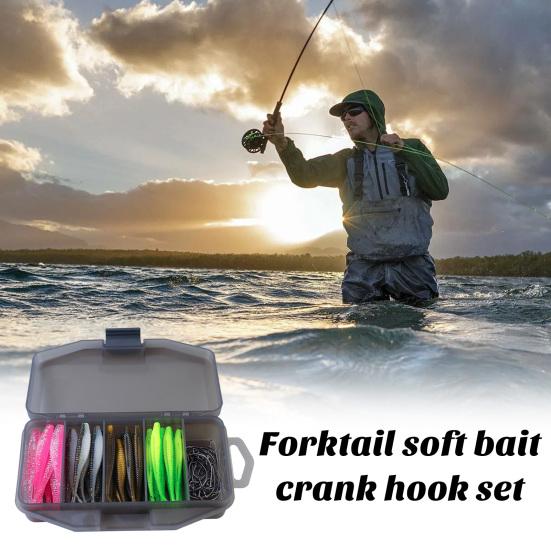 1 Sæt Blød Fiskebait med Krog Blød Fleksibel Svingende Saltvands Ferskvands Lokkemad Fiskegrej Boks Sæt