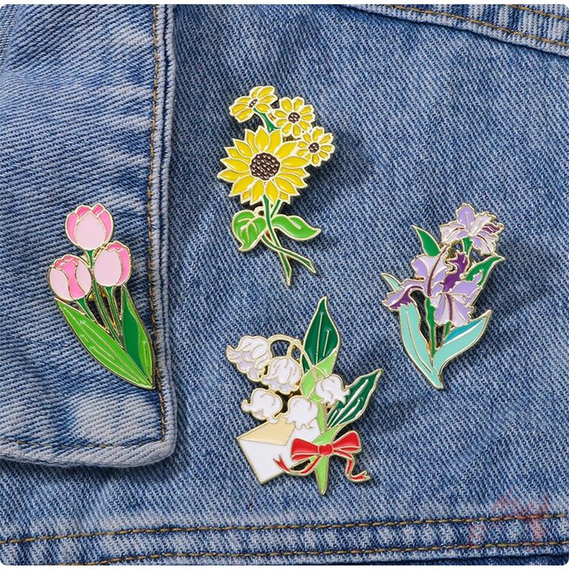 4Pcs/Set  Beautiful Flowers. Bouquets Series 03 Brooches - Doodle Enamel Backpack Button Pins Badges