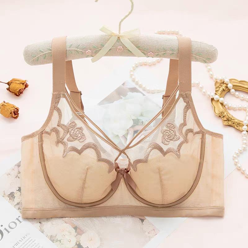 Sexy 3D Embroidered Lace Shell Cup Bra Set for Side Breast Enhancement and Smaller Busts