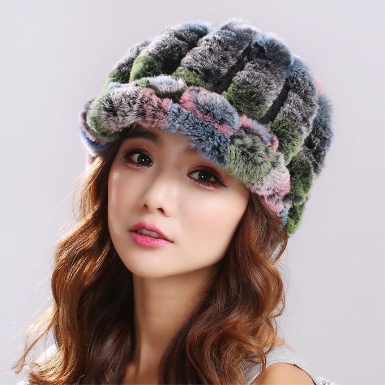 Fur Rabbit Fur Hat for Women Winter Middle-aged and Elderly Women Rex Rabbit Fur Thick Warm Duckbill Hat Ear Protection Mother Hat