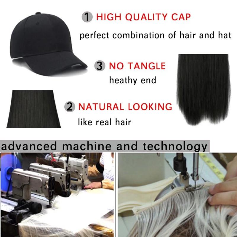 Hat Wig for Women Baseball Cap with Hair Extensions 20 Inch Long Wavy Synthetic Wig Hat Adjustable Hat with Wig Attached for Daily Wear