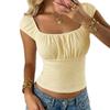 Summer new European and American retro square collar fashion pleated waist short Spice Girl top women