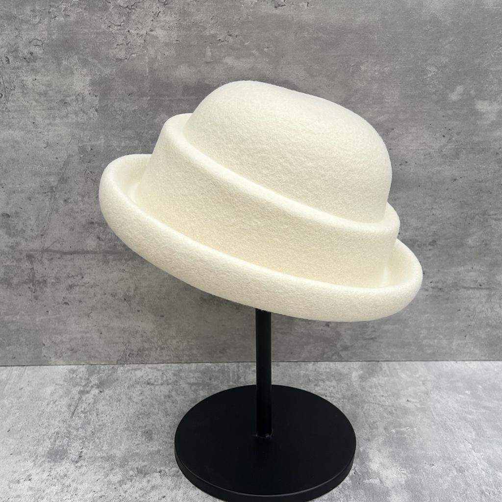 Autumn and Winter Republic of China Style Retro Level Black Top Hat Women's Autumn and Winter Wool Bucket Hat Hepburn Style Washbasin Hat
