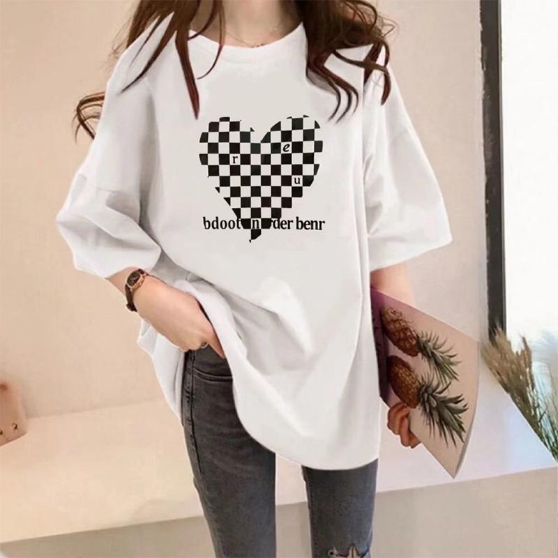 Cotton Loose Mid-length T-shirt Women's Summer Short-sleeved Heart-shaped Love Top Tide