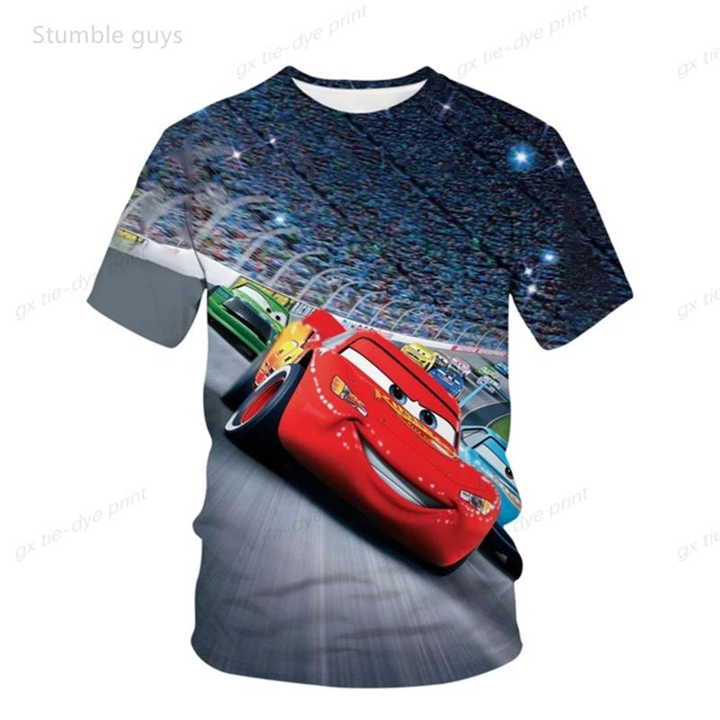 Summer Kids Cars Short Sleeve T-Shirt Cartoon Racing Character Print Soft Cartton Casual Comfortable Tops