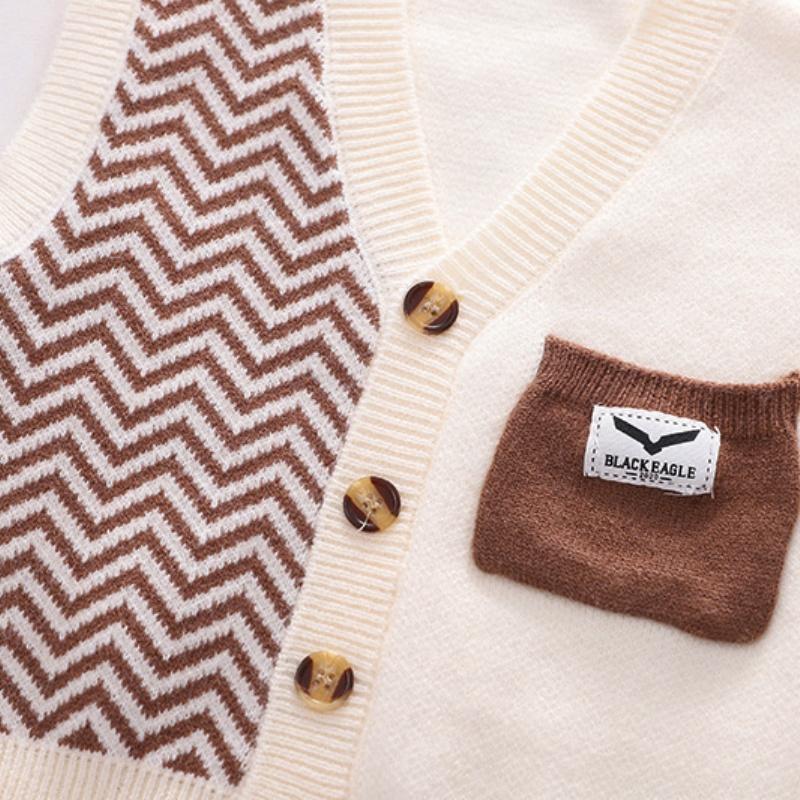 Höst Boutique Barnkläder Baby Pojkkläder Stickad Ärmlös Väst + Denimskjortor + Byxor 3 st Pojkoutfitset