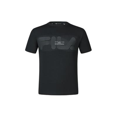 American Retro Letter Logo Print Round Neck Fitness Knit Short Sleeve T-Shirt Men Tops Deep-Black A11M411102F-BK