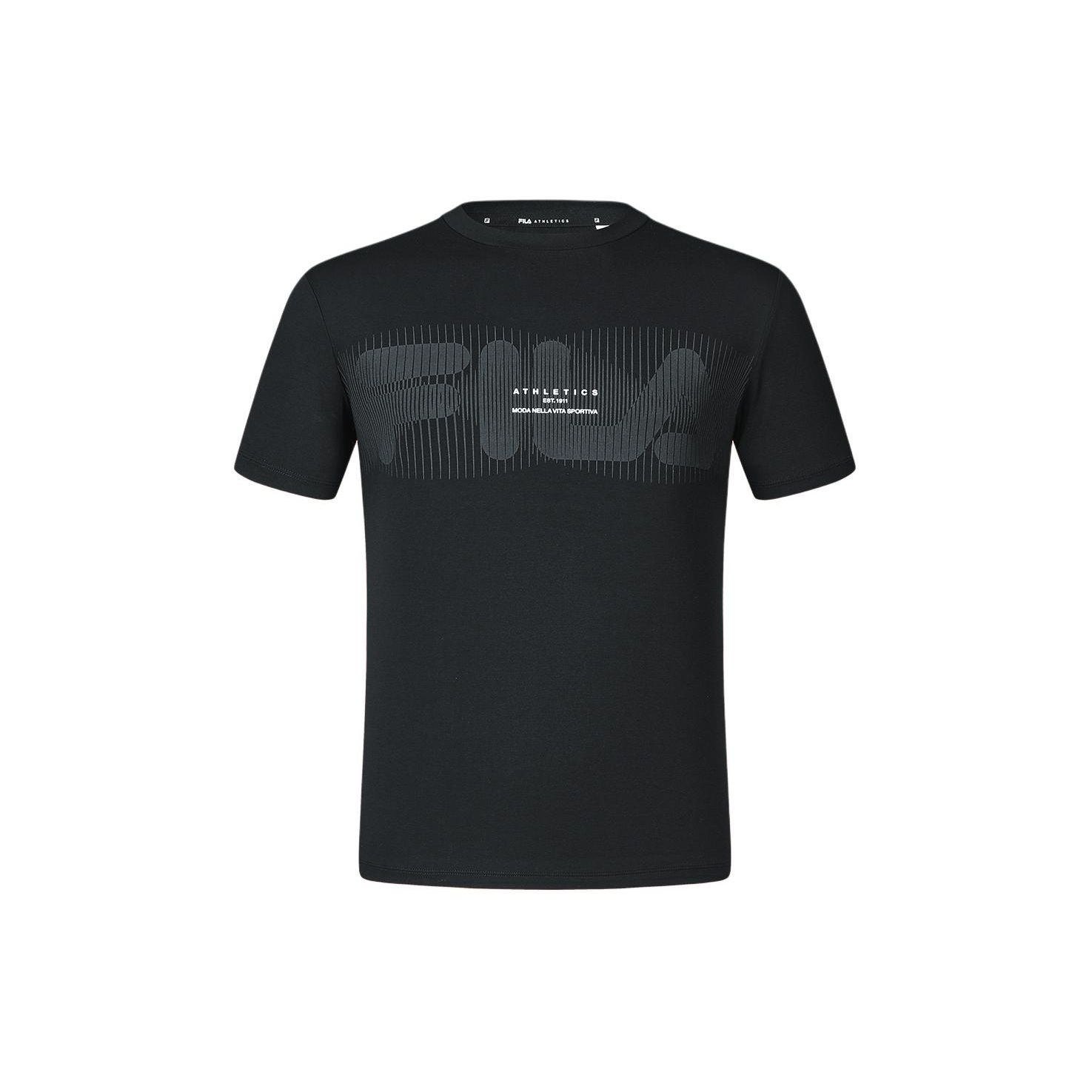 

FILA American Retro Letter Logo Print Round Neck Fitness Knit Short Sleeve T-Shirt Men Tops Deep-Black A11M411102F-BK M