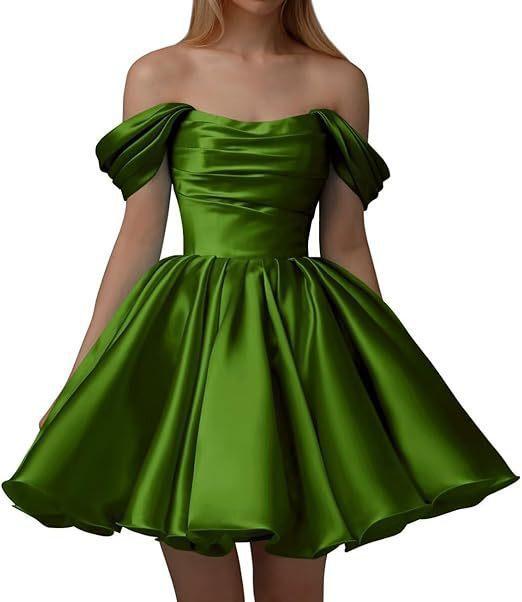European and American one-word shoulder dress new satin short pleated dance wedding party dress daily dress