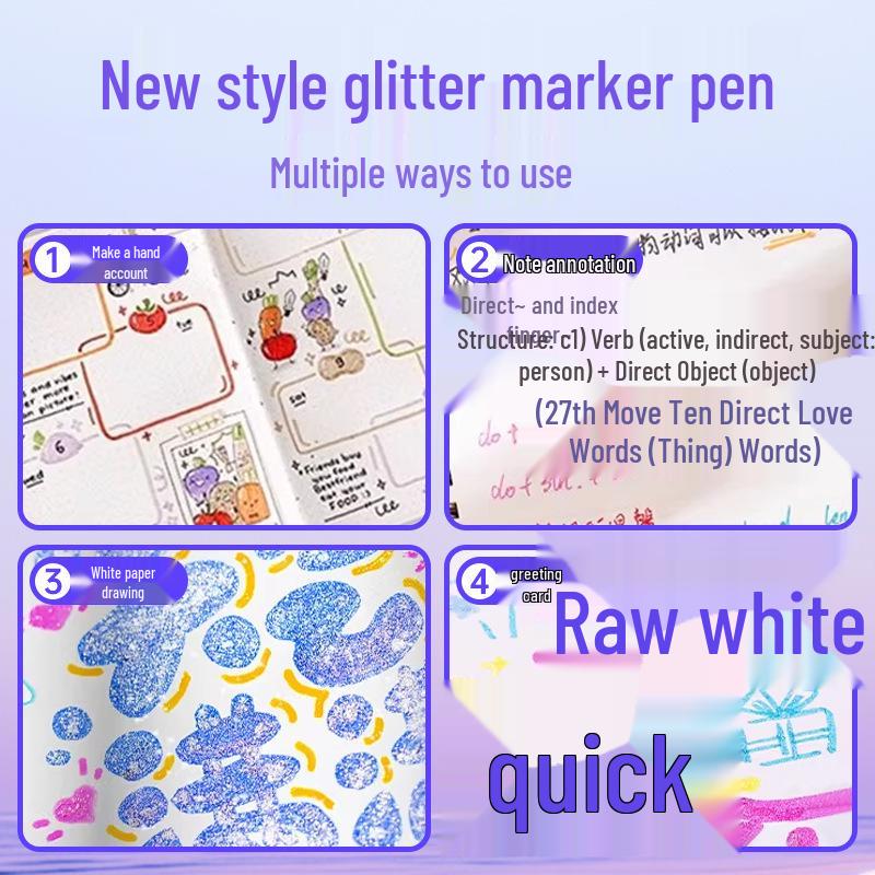 Double-Headed Glitter Marker Fluorescent Pen for Art, DIY, and Dual-Color Notes