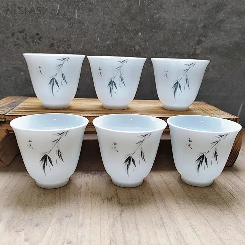 6pcs/40ml Japanese Ceramic Tea Cup Set Retro White Porcelain Tea Bowl Sake Cups Coffee Mug Household Handmade Master Cup