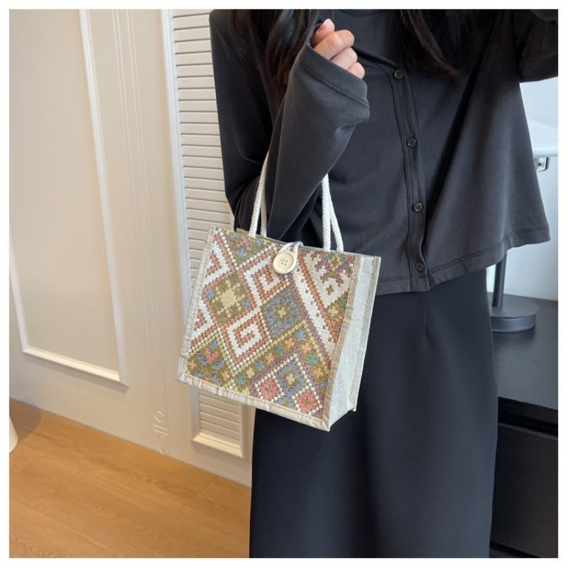Bolsa de pano de vela nacional feminina verão moda portátil lancheira de linho bolsa bento