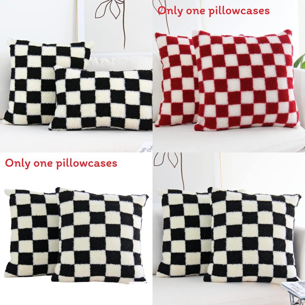 Geometric Checkered Sherpa Fleece Pillow Covers For Sofa Living Room Home Decor