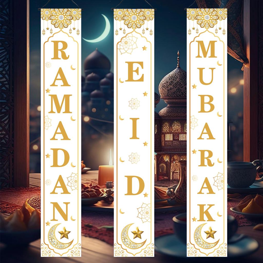 Eid Mubarak Door Hanging Banner Ramadan Couplets for Garden Outdoor Hanging Ornaments Ramadan Kareem Islamic Eid Decoration 2026
