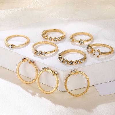9Pcs Vintage  Star Moon Rings Set Women Boho Finger Ring  Jewelry